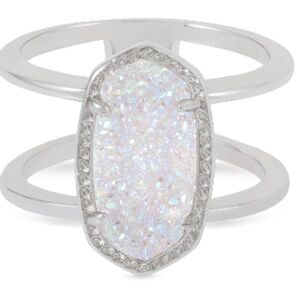 Size 6 Kendra Scott Silver Ring with Iridescent White Stone